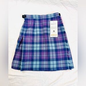 New with tags made in Scotland blue and purple tartan mini length kilt skirt